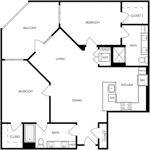 Floor plan for 2 beds, 2 baths, 1247 sqft